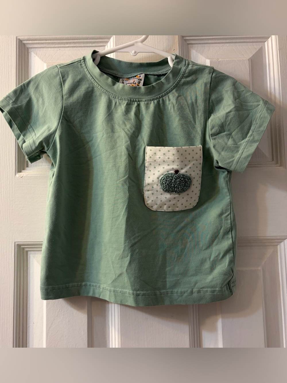 Saving Grace Smocks Cute Boys/Girls Green Pocket Tee w/Embroidered Pumpkin 18M
